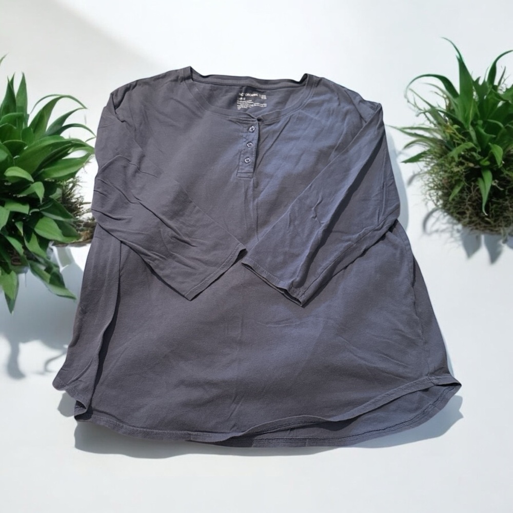 PACT Caster Gray 3/4 Sleeve Organic Cotton 3 Button Large